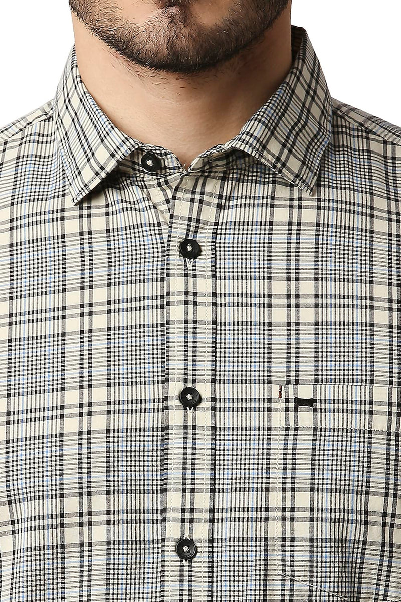 BASICS SLIM FIT COTTON CHECKS HALFSLEEVES SHIRT