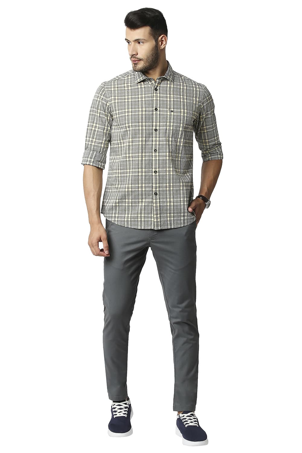 BASICS SLIM FIT COTTON CHECKS SHIRT