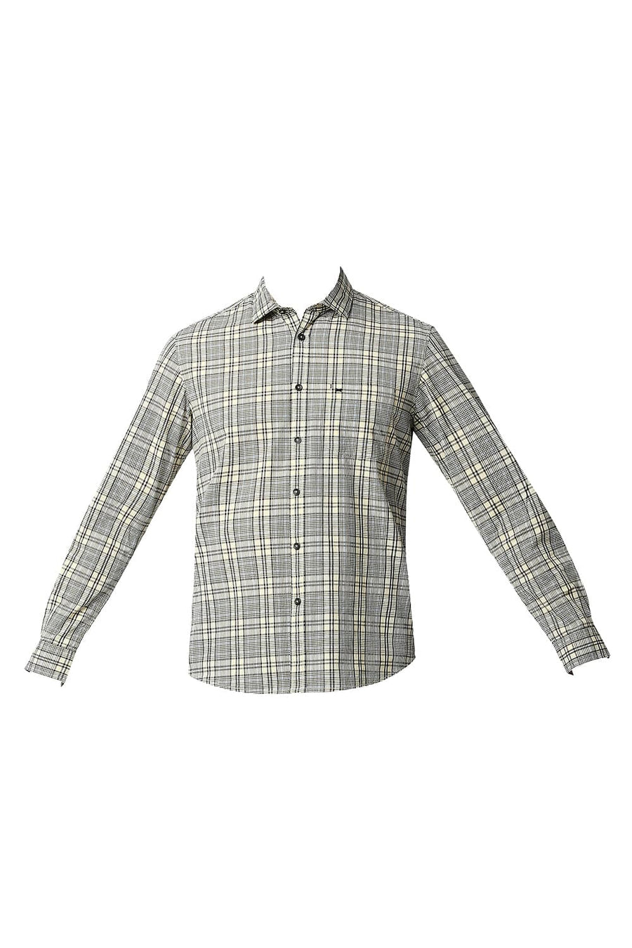 BASICS SLIM FIT ASPARAGUS BEIGE COTTON CHECKS SHIRT