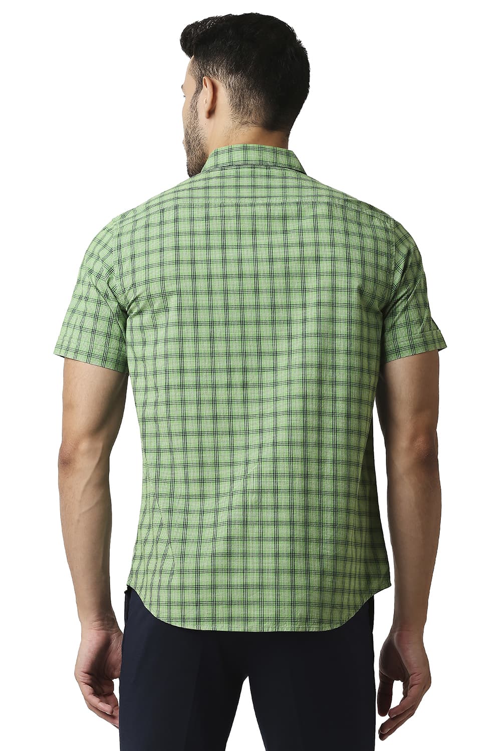 BASICS SLIM FIT COTTON CHECKS HALFSLEEVES SHIRT