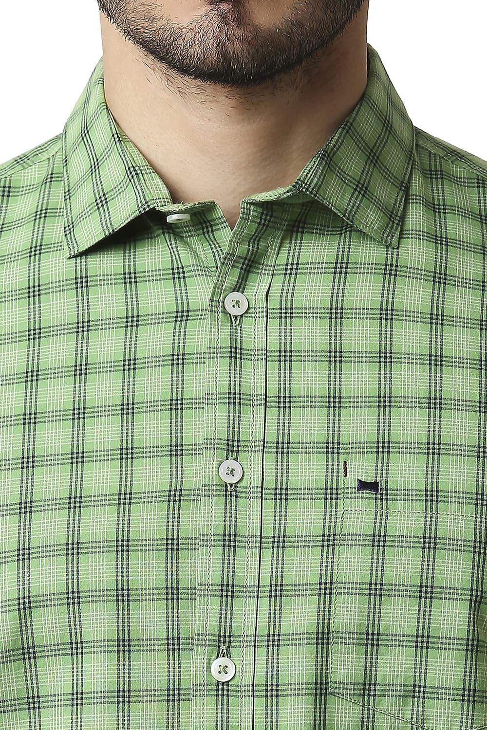 BASICS SLIM FIT COTTON CHECKS HALFSLEEVES SHIRT