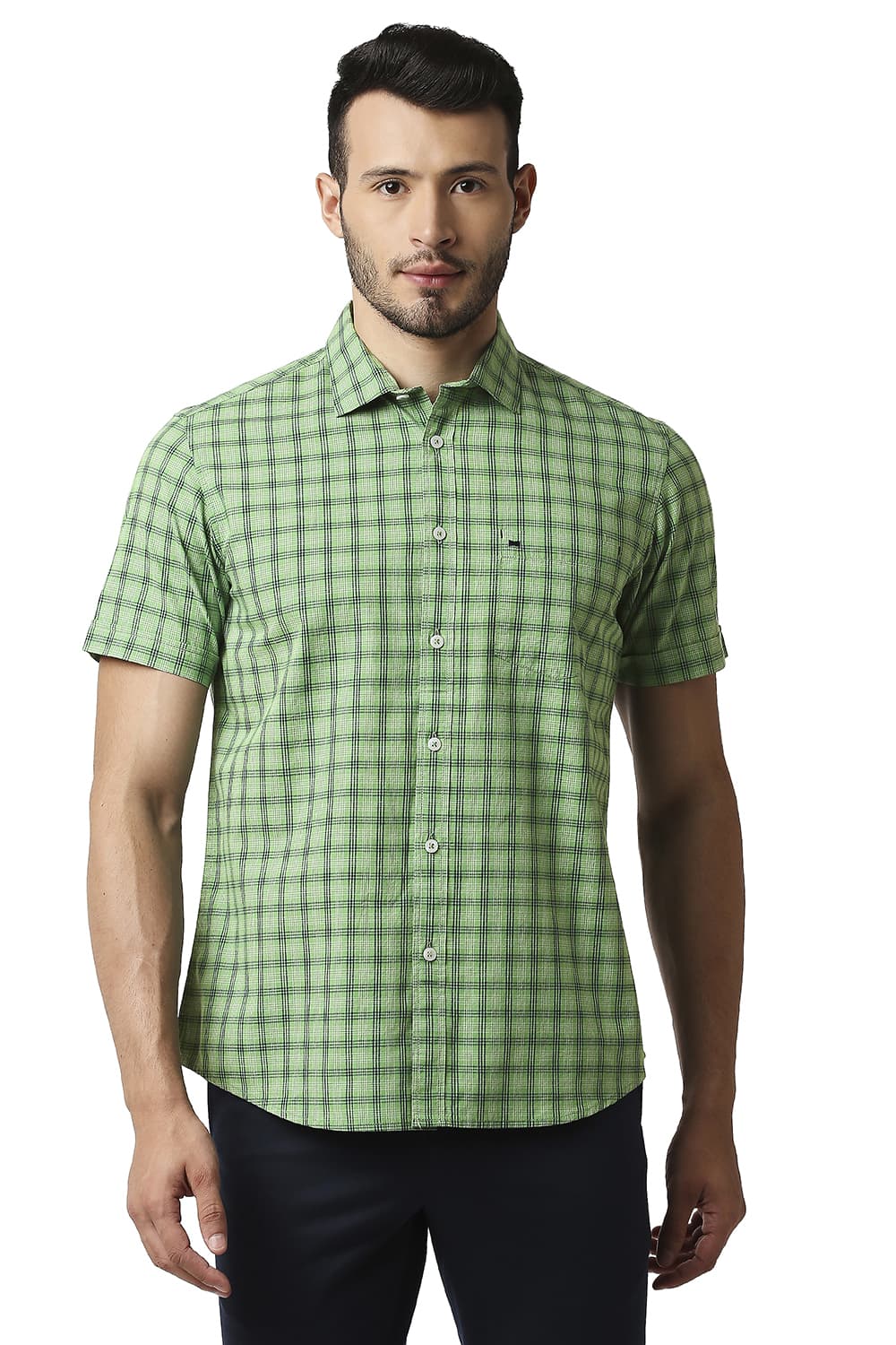 BASICS SLIM FIT COTTON CHECKS SHIRT