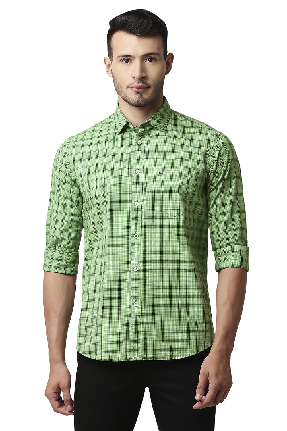 BASICS SLIM FIT COTTON CHECKS SHIRT