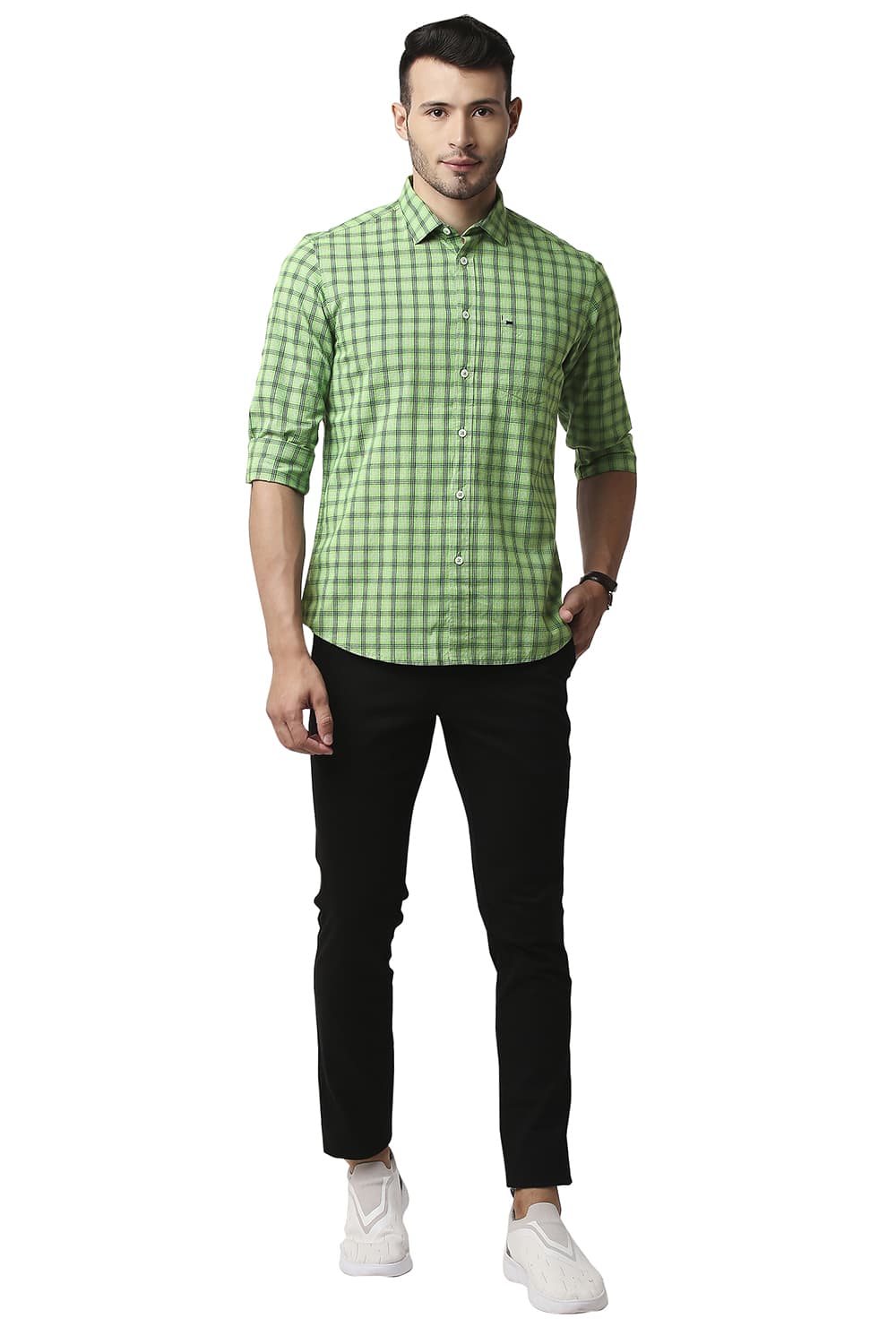 BASICS SLIM FIT COTTON CHECKS SHIRT