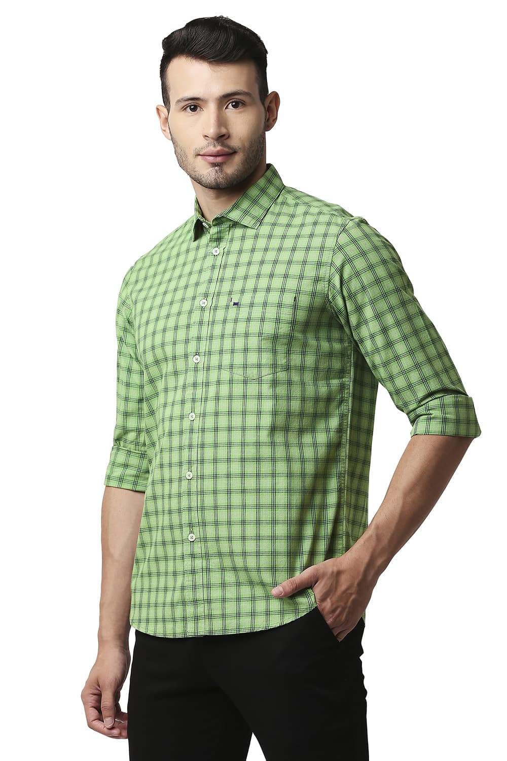 BASICS SLIM FIT COTTON CHECKS SHIRT