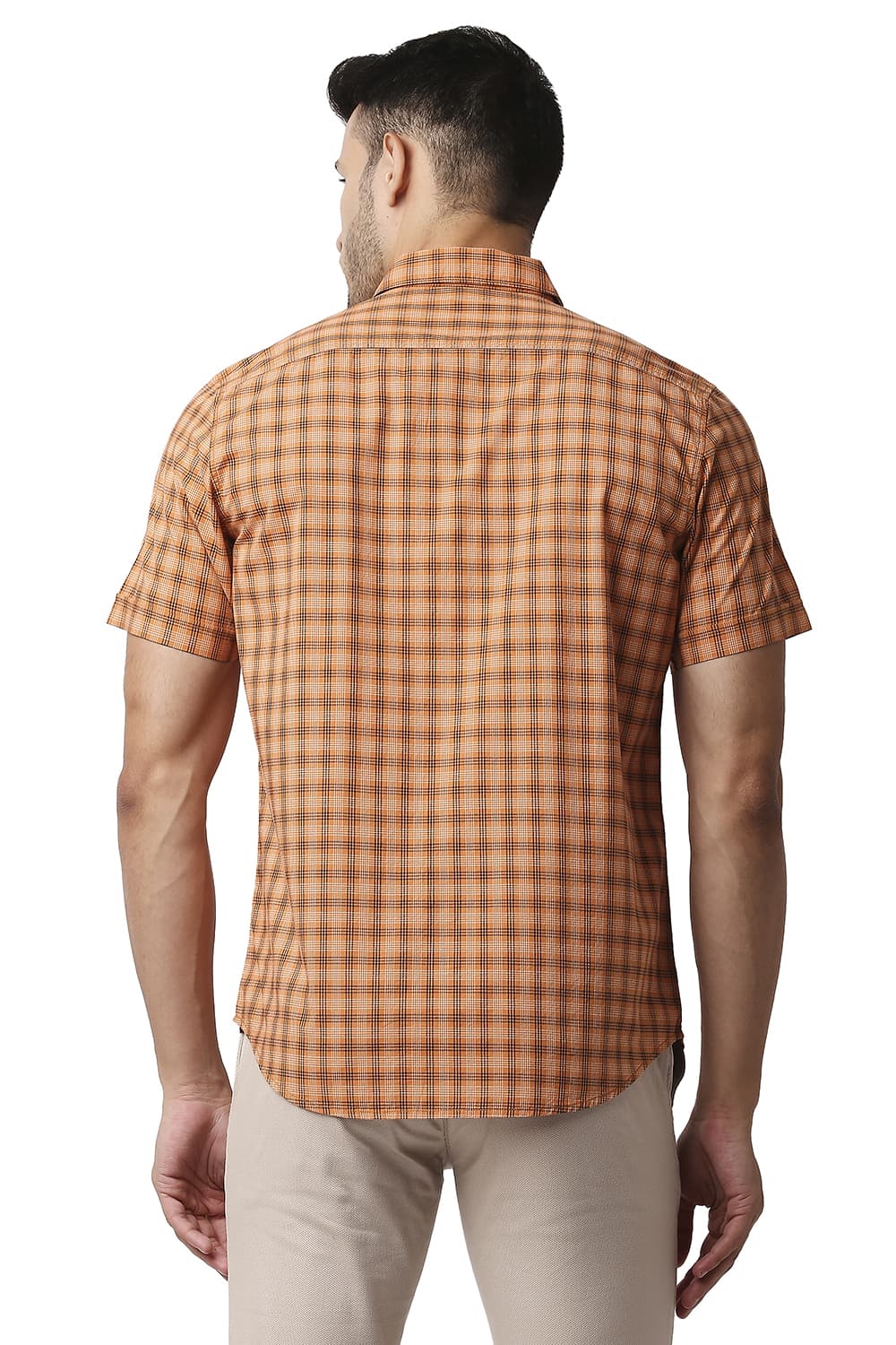 BASICS SLIM FIT COTTON CHECKS HALFSLEEVES SHIRT