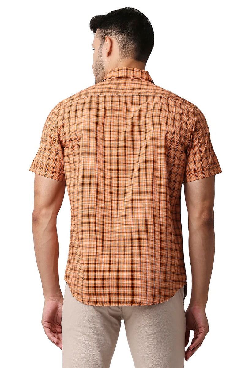 BASICS SLIM FIT COTTON CHECKS HALFSLEEVES SHIRT