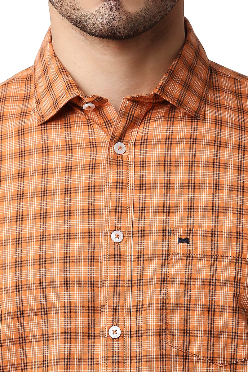 BASICS SLIM FIT COTTON CHECKS HALFSLEEVES SHIRT