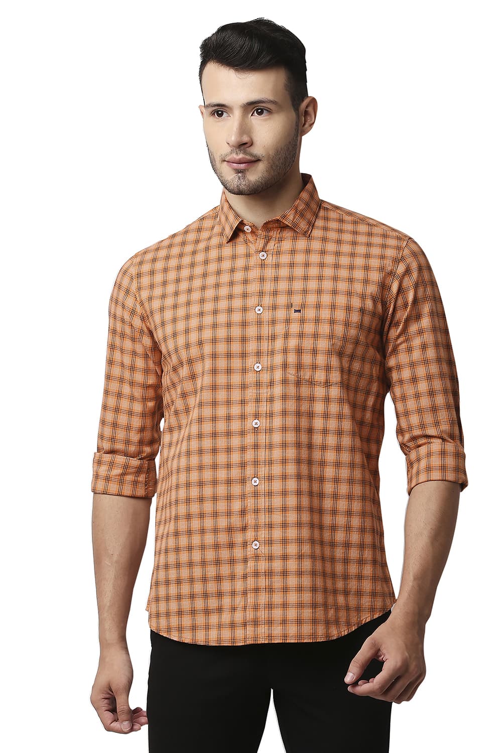 BASICS SLIM FIT COTTON CHECKS SHIRT