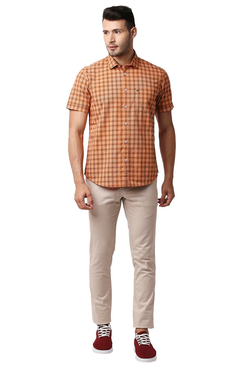 BASICS SLIM FIT COTTON CHECKS HALFSLEEVES SHIRT