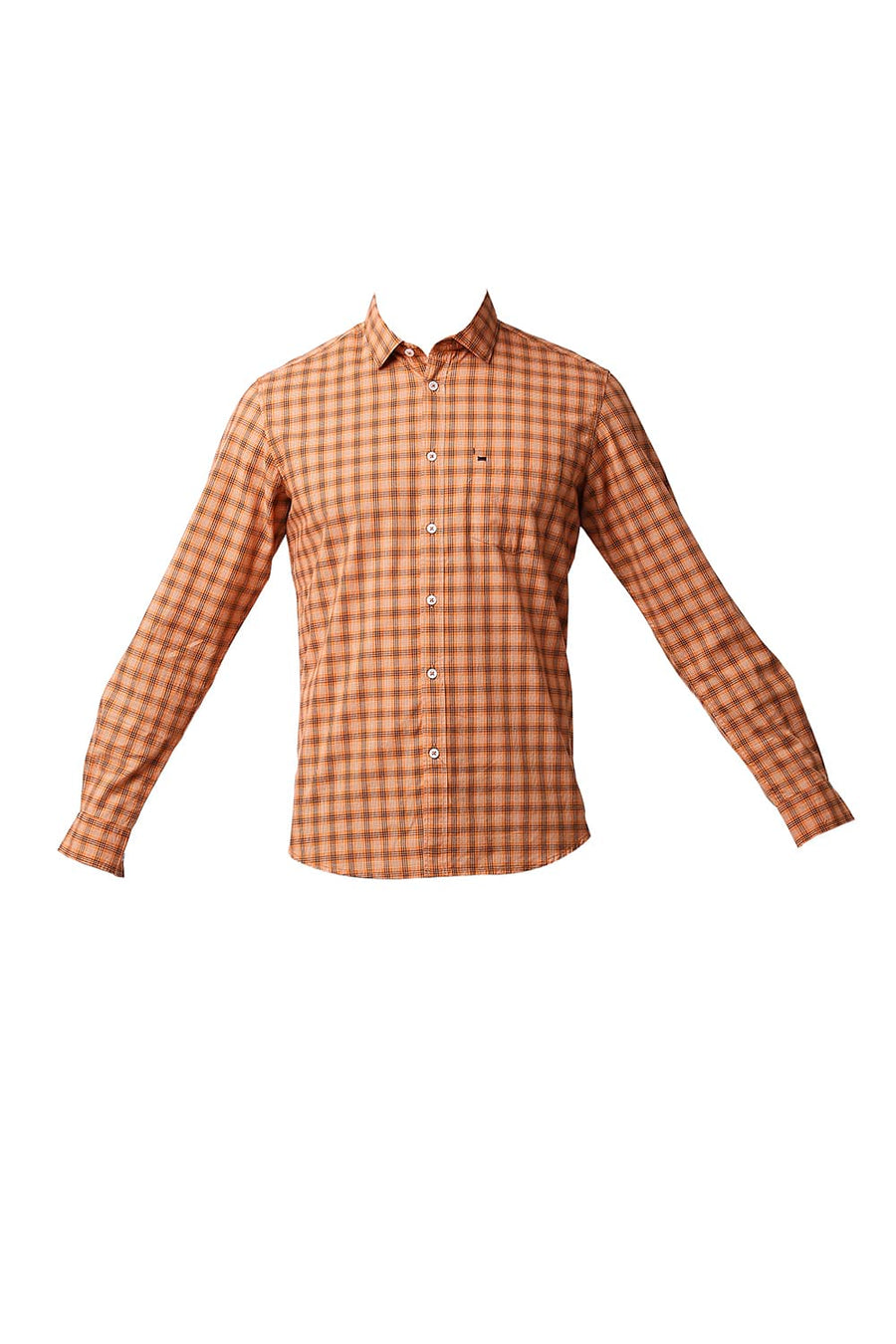 BASICS SLIM FIT AMBER ORANGE COTTON CHECKS SHIRT