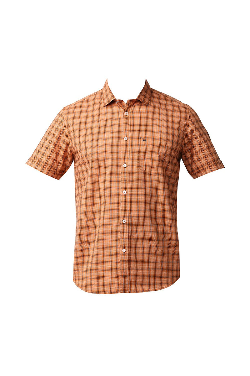 BASICS SLIM FIT COTTON CHECKS HALFSLEEVES SHIRT