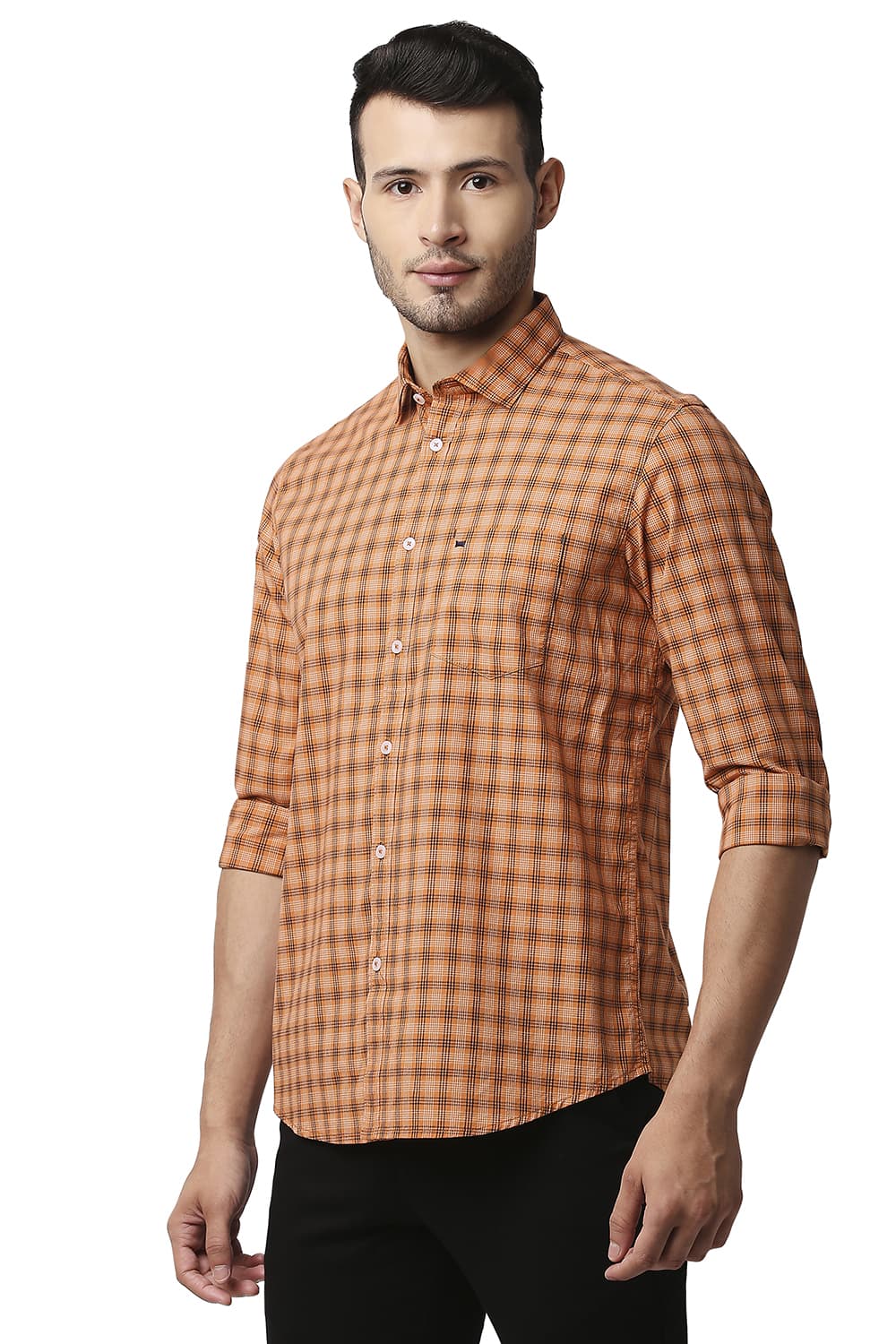 BASICS SLIM FIT COTTON CHECKS SHIRT