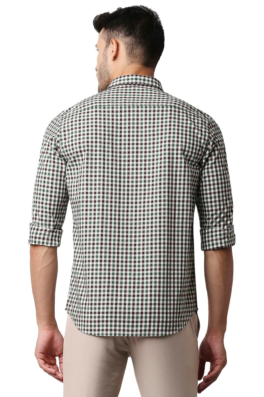 BASICS SLIM FIT FAIRWAY GREEN COTTON CHECKS SHIRT