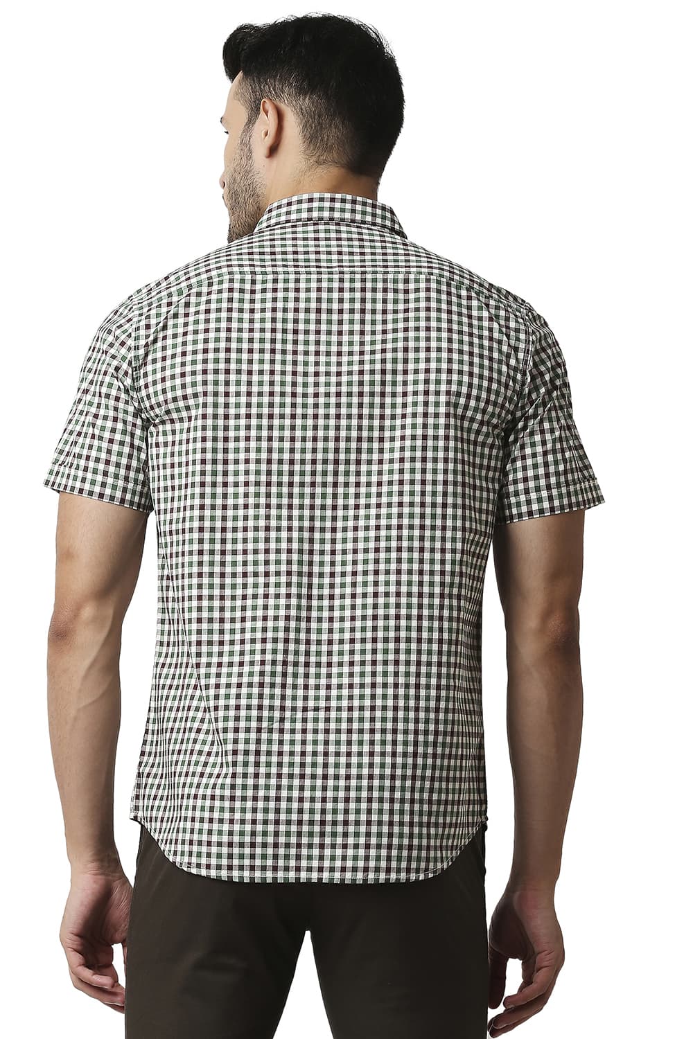 BASICS SLIM FIT COTTON CHECKS HALFSLEEVES SHIRT