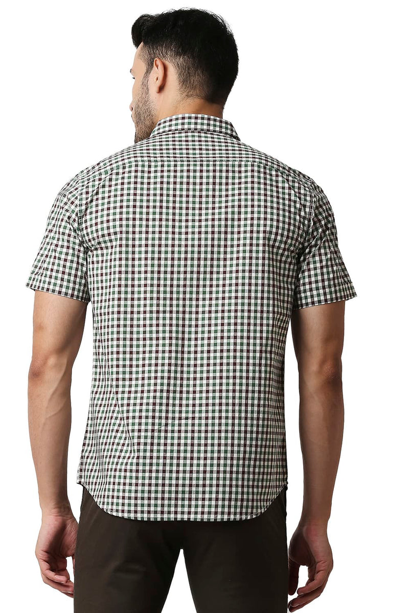 BASICS SLIM FIT COTTON CHECKS HALFSLEEVES SHIRT