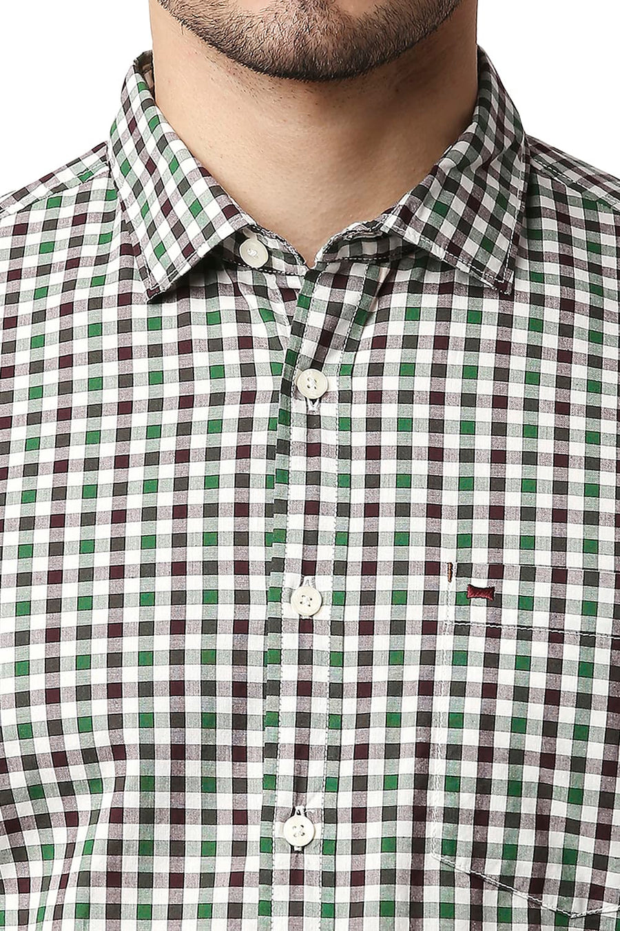 BASICS SLIM FIT FAIRWAY GREEN COTTON CHECKS SHIRT