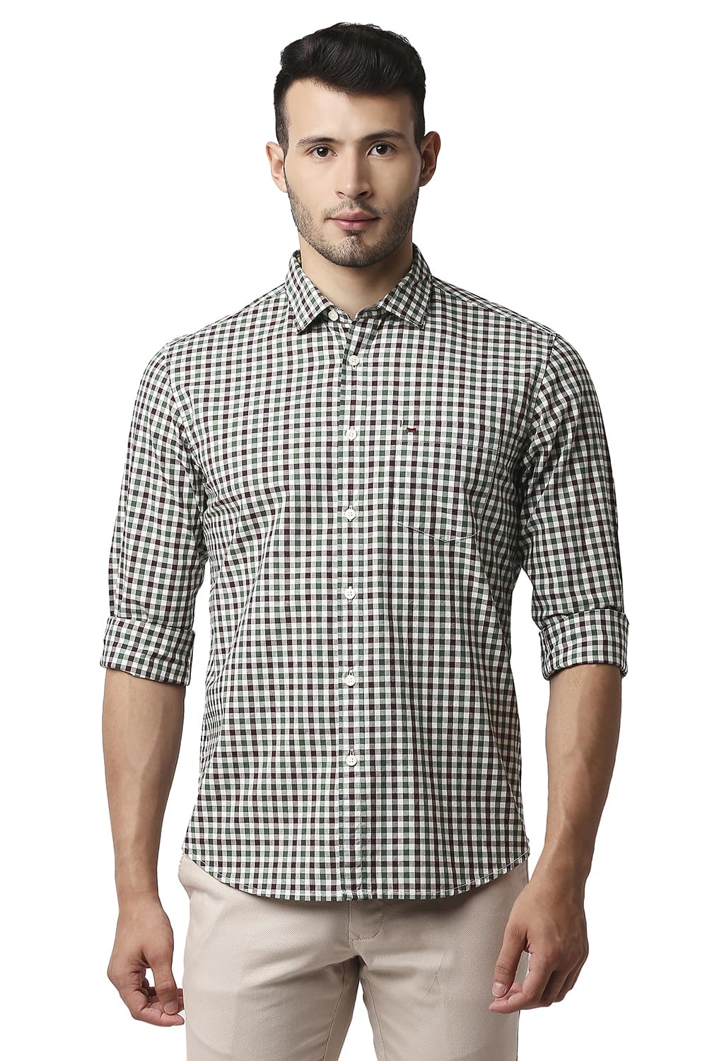 BASICS SLIM FIT COTTON CHECKS SHIRT