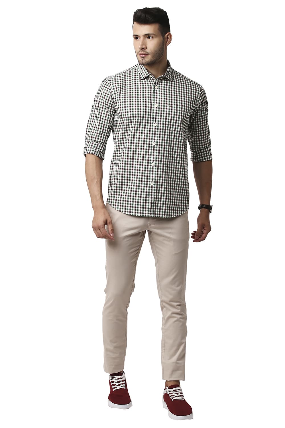 BASICS SLIM FIT COTTON CHECKS SHIRT