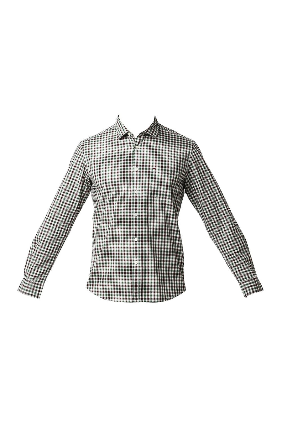 BASICS SLIM FIT FAIRWAY GREEN COTTON CHECKS SHIRT