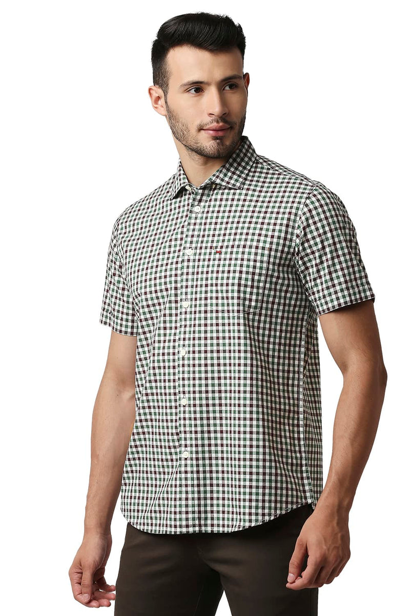 BASICS SLIM FIT COTTON CHECKS HALFSLEEVES SHIRT