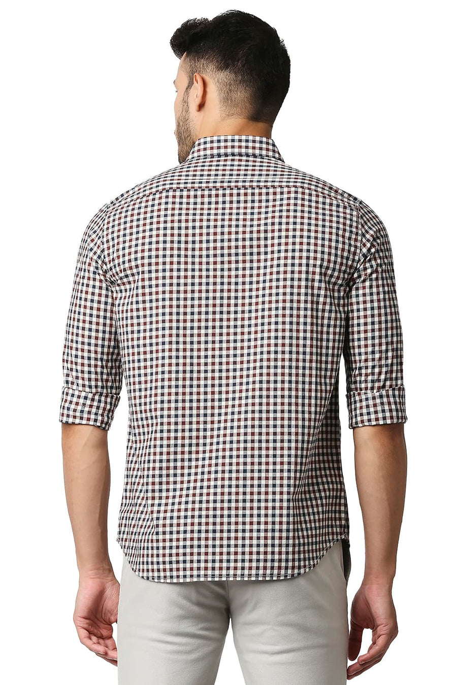 BASICS SLIM FIT ANDORRA BROWN COTTON CHECKS SHIRT