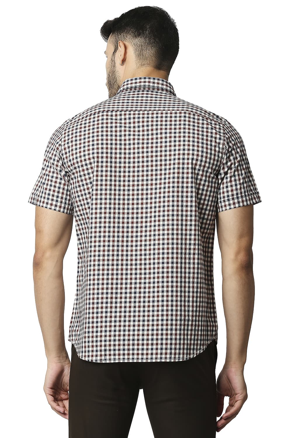 BASICS SLIM FIT COTTON CHECKS HALFSLEEVES SHIRT