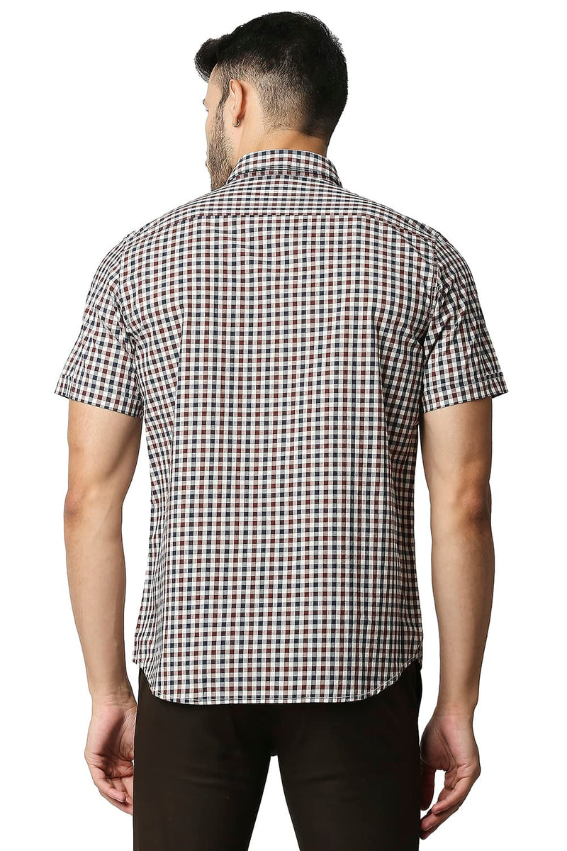 BASICS SLIM FIT COTTON CHECKS HALFSLEEVES SHIRT