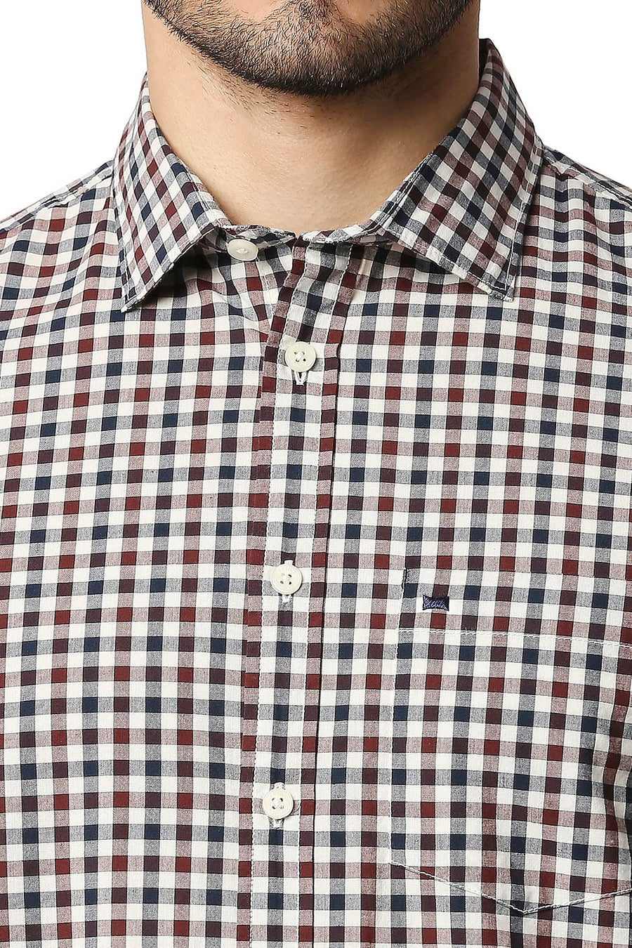 BASICS SLIM FIT ANDORRA BROWN COTTON CHECKS SHIRT