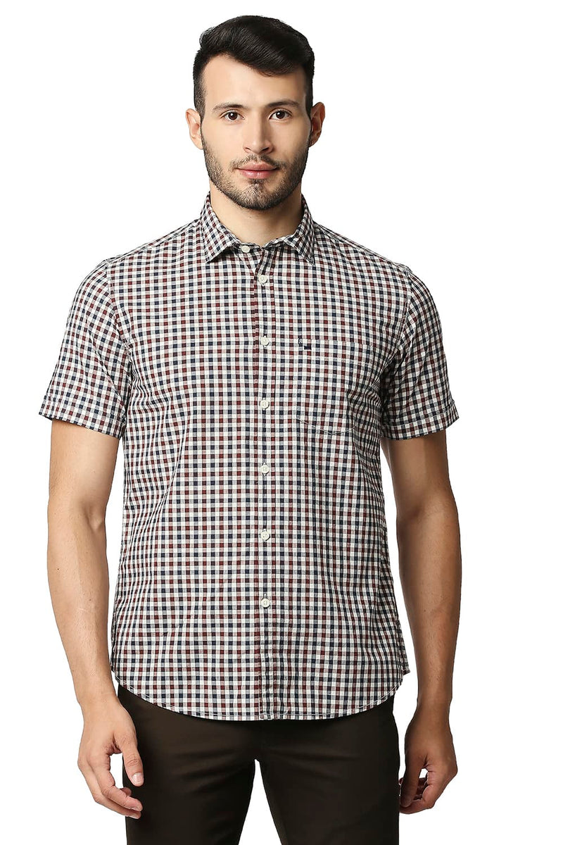 BASICS SLIM FIT COTTON CHECKS HALFSLEEVES SHIRT