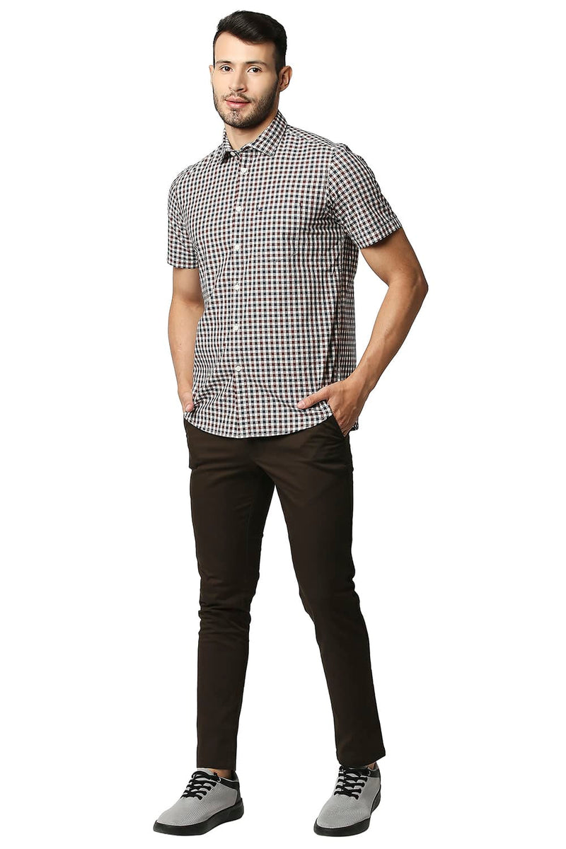 BASICS SLIM FIT COTTON CHECKS HALFSLEEVES SHIRT