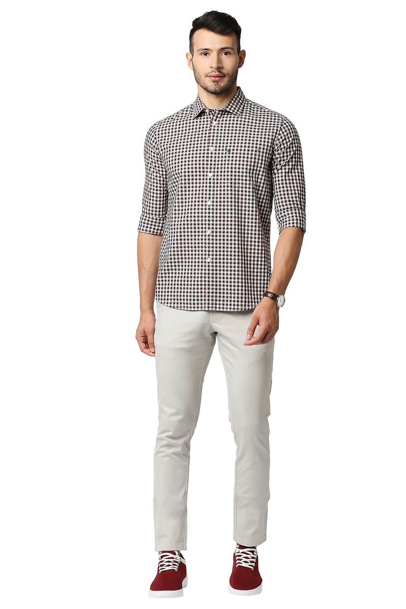 BASICS SLIM FIT COTTON CHECKS SHIRT