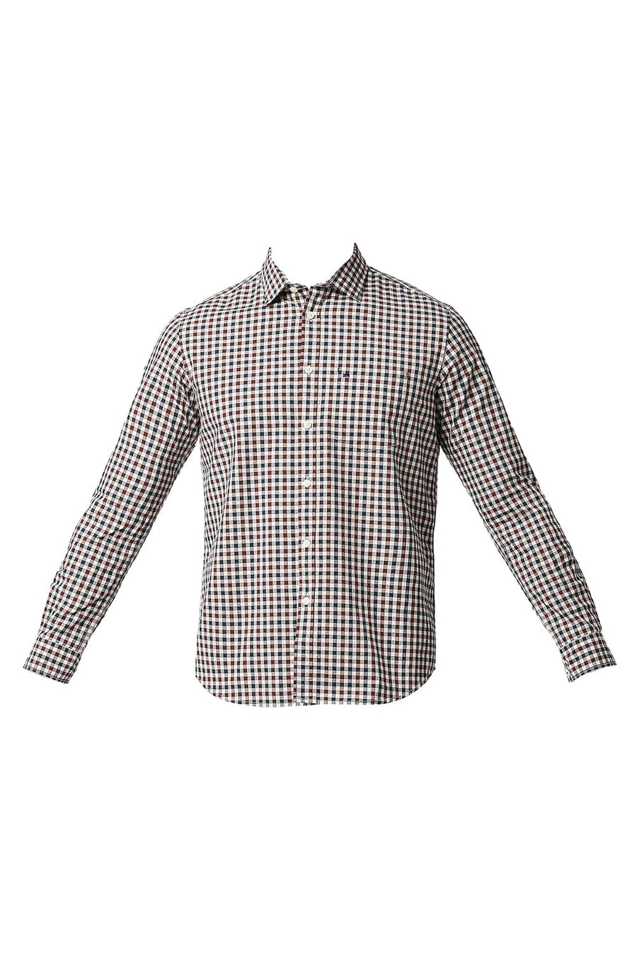 BASICS SLIM FIT ANDORRA BROWN COTTON CHECKS SHIRT