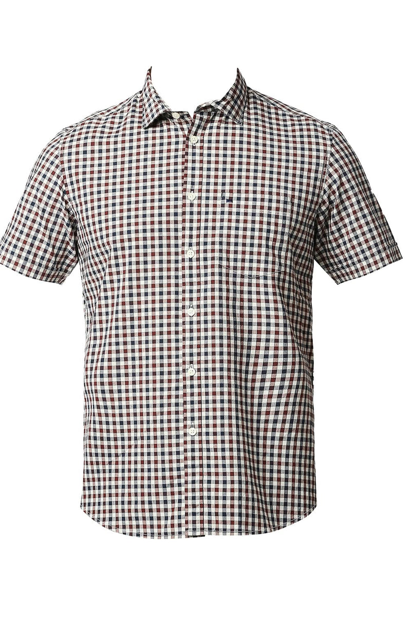 BASICS SLIM FIT COTTON CHECKS HALFSLEEVES SHIRT