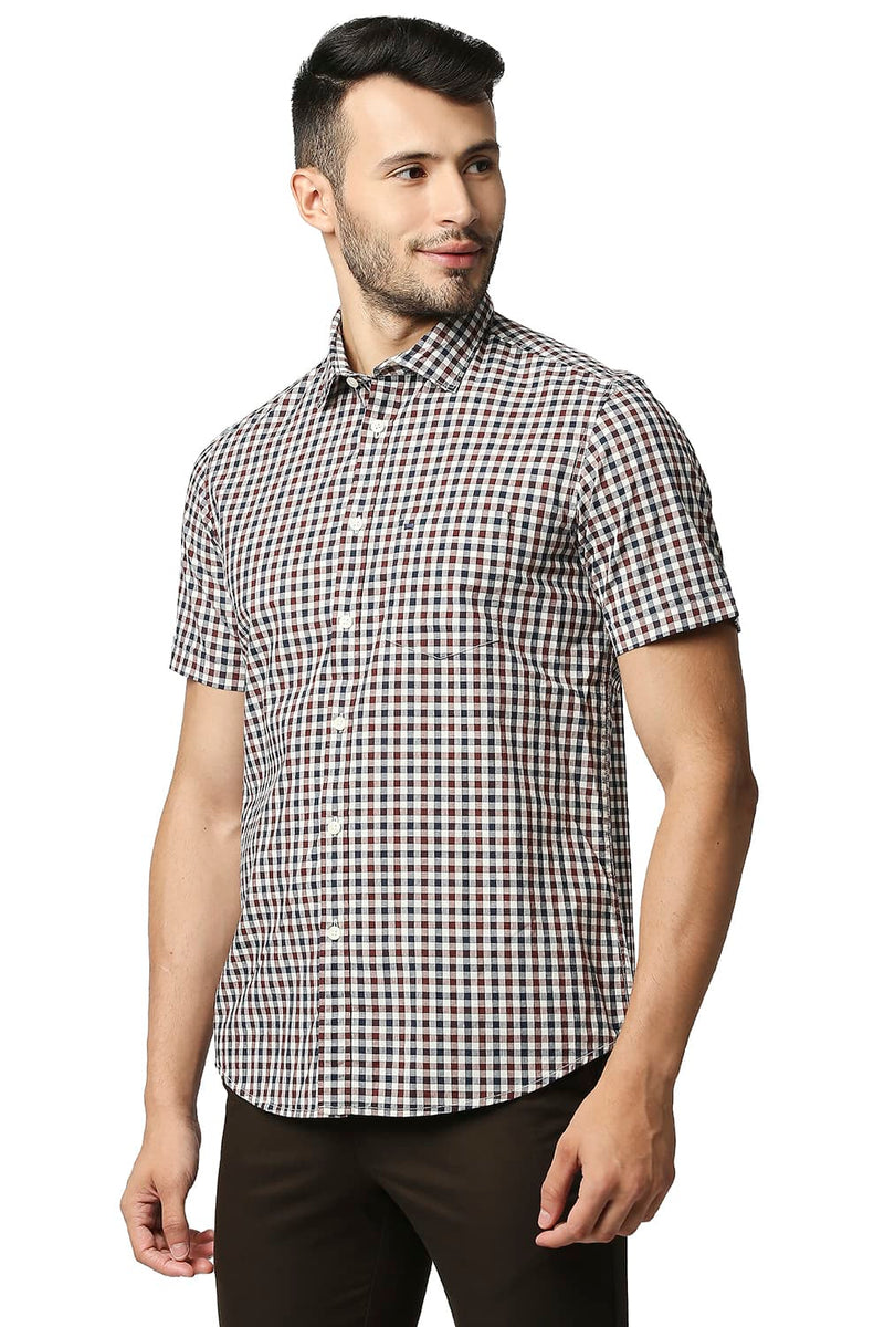 BASICS SLIM FIT COTTON CHECKS HALFSLEEVES SHIRT