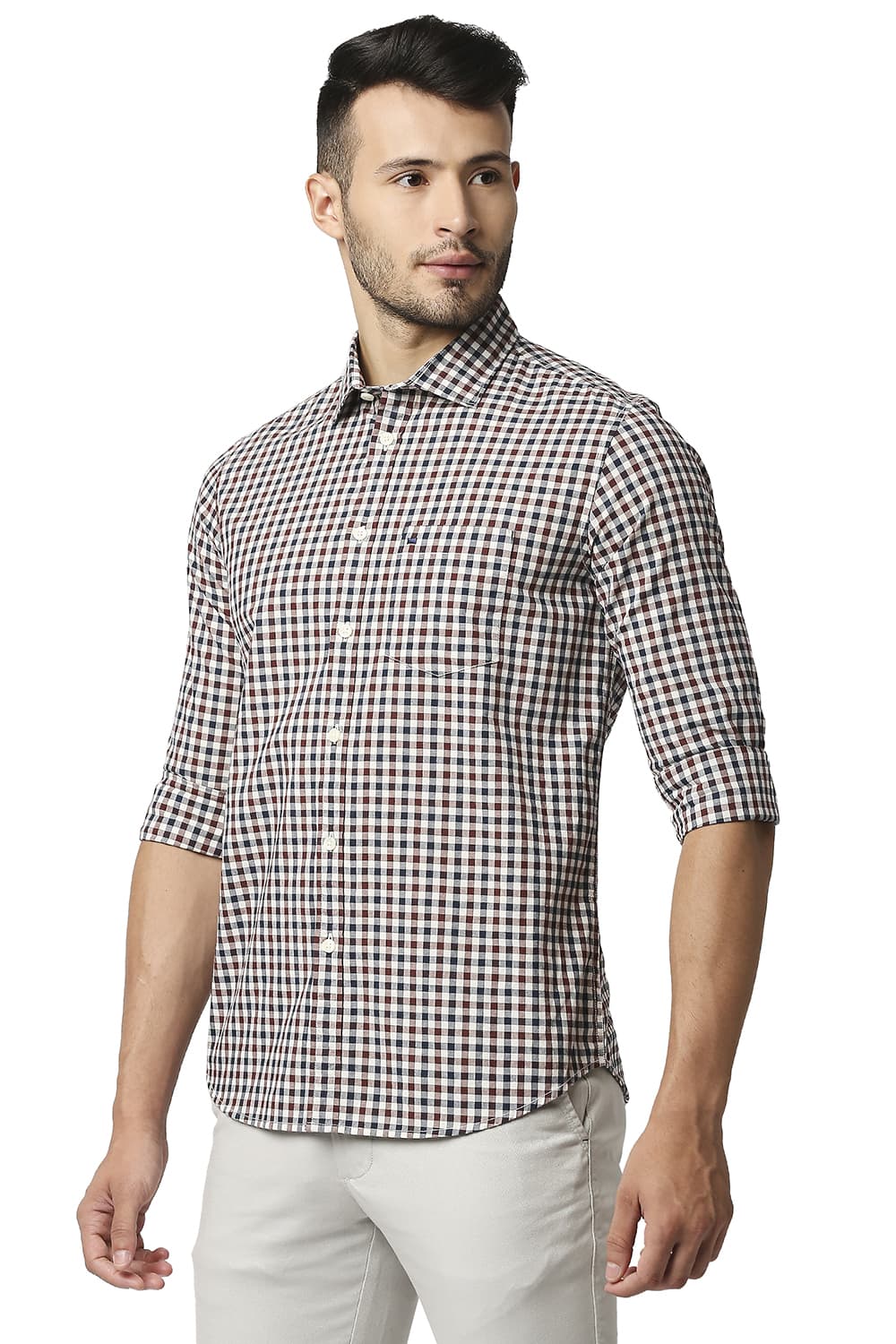 BASICS SLIM FIT COTTON CHECKS SHIRT