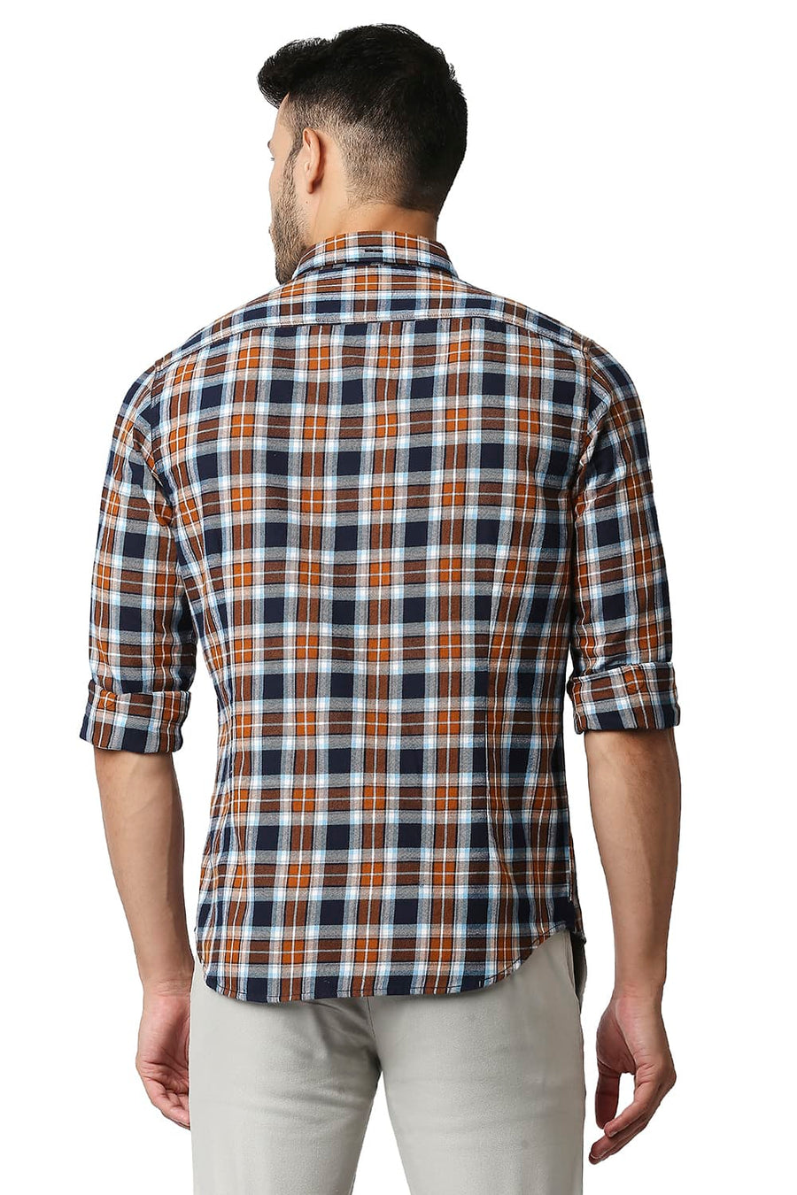 BASICS SLIM FIT SPICE BROWN BRUSHED TWILL CHECKS SHIRT