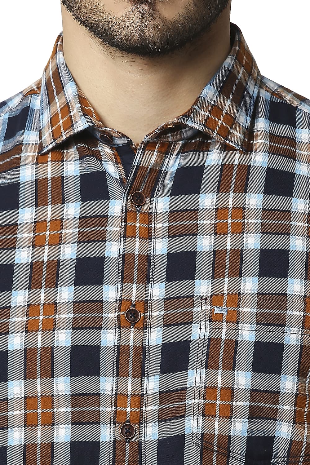 BASICS SLIM FIT BRUSHED TWILL CHECKS HALFSLEEVES SHIRT