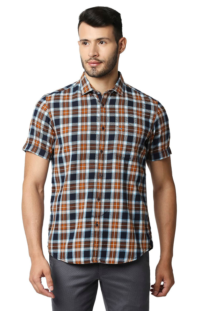 BASICS SLIM FIT BRUSHED TWILL CHECKS SHIRT