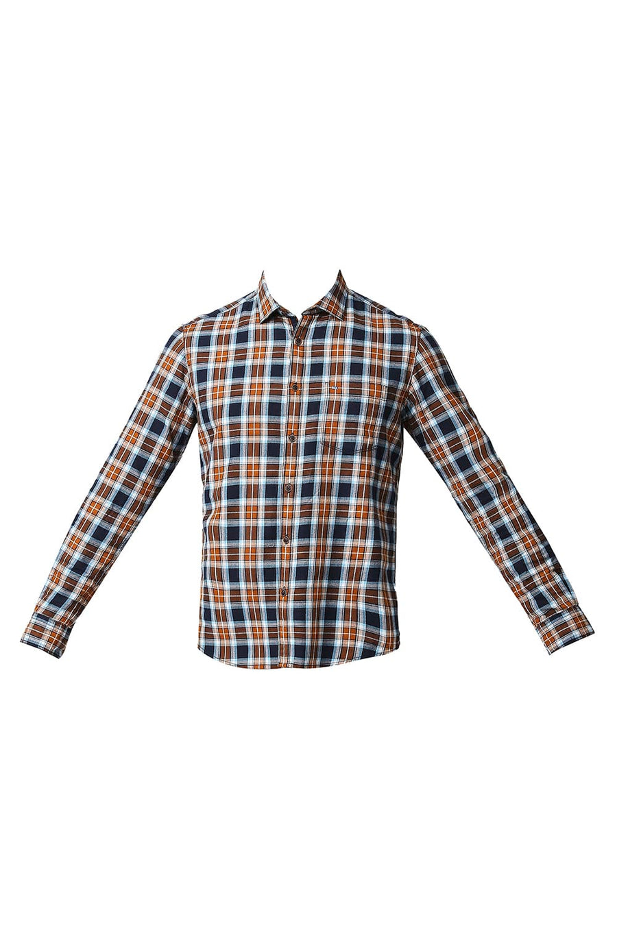 BASICS SLIM FIT SPICE BROWN BRUSHED TWILL CHECKS SHIRT
