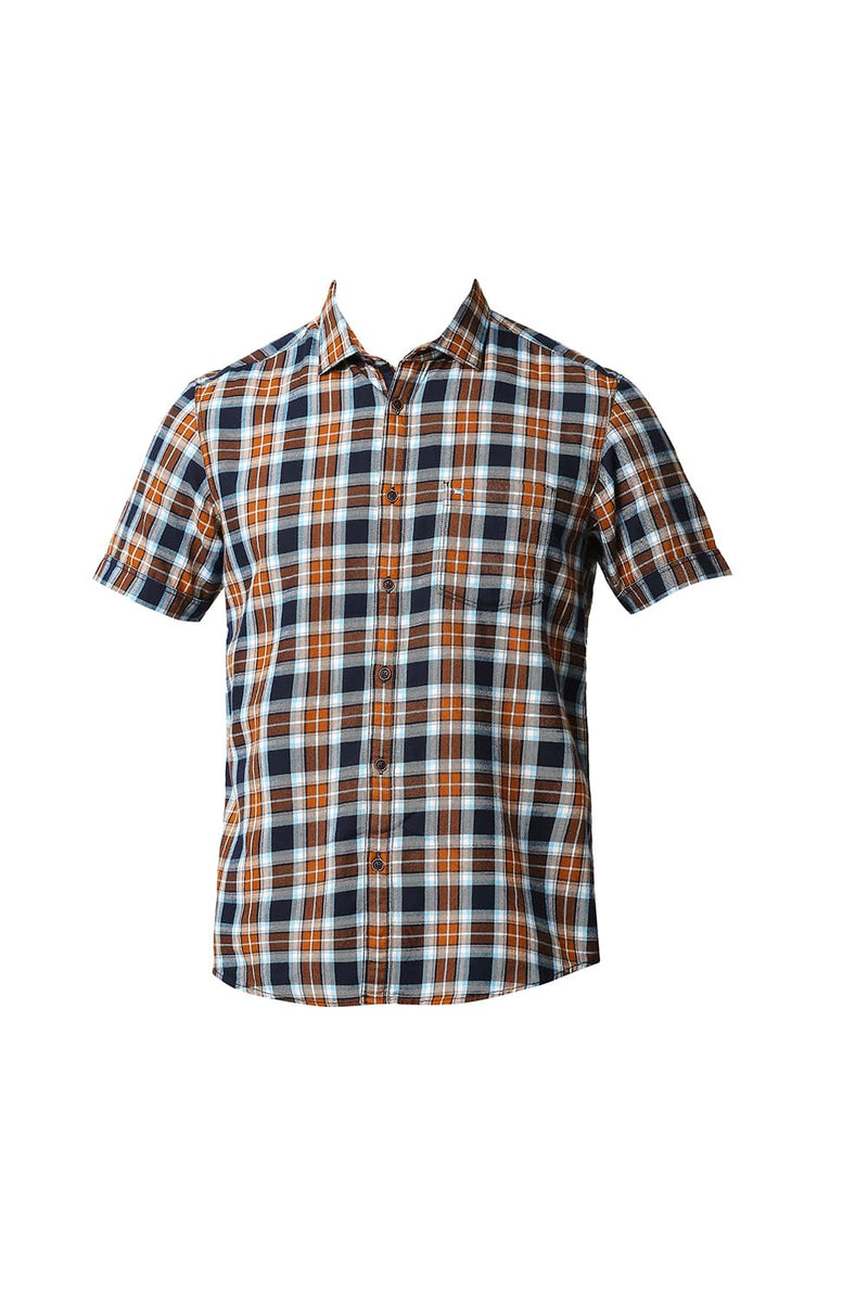 BASICS SLIM FIT BRUSHED TWILL CHECKS HALFSLEEVES SHIRT