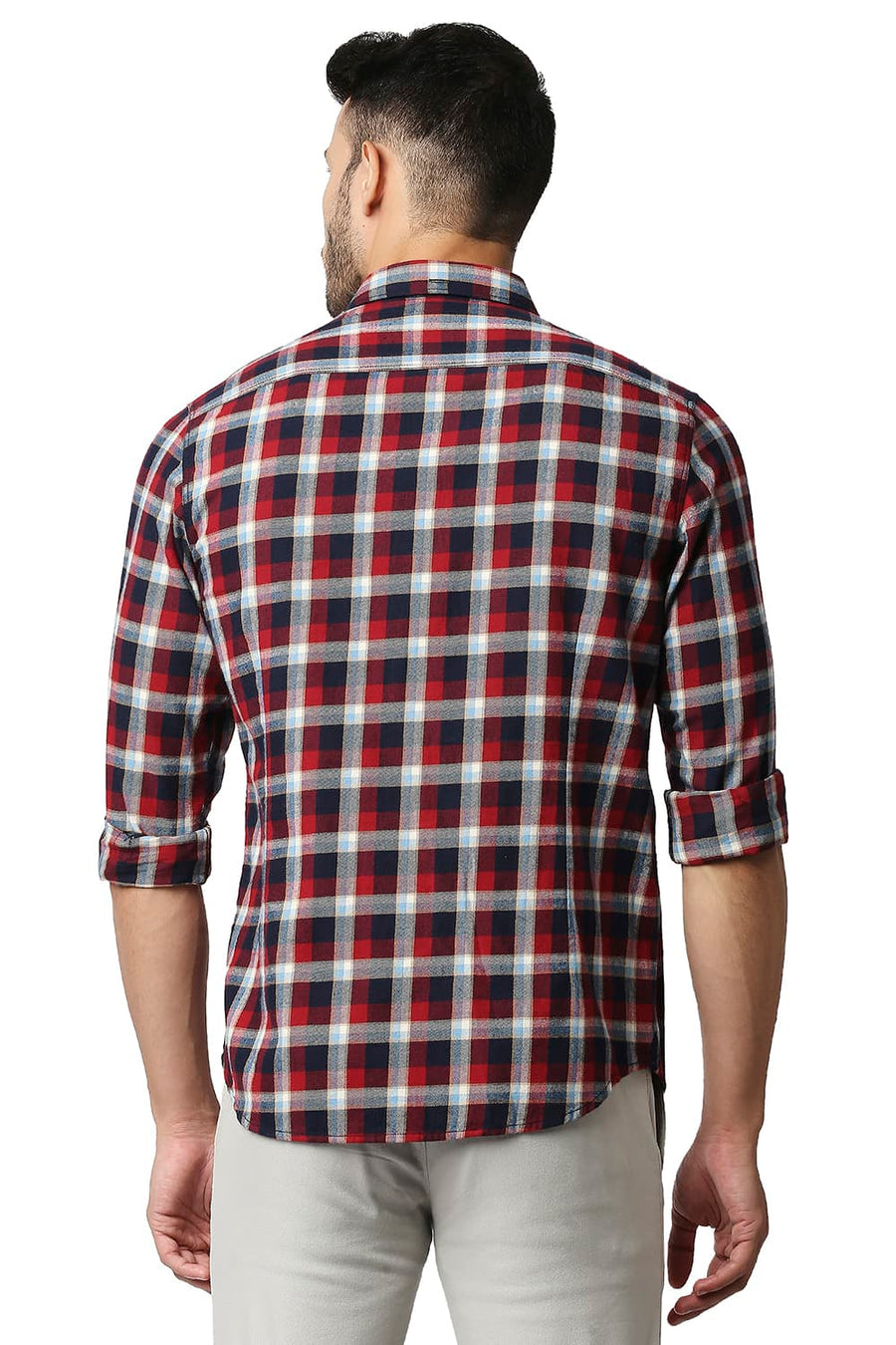 BASICS SLIM FIT CRIMSON RED BRUSHED TWILL CHECKS SHIRT