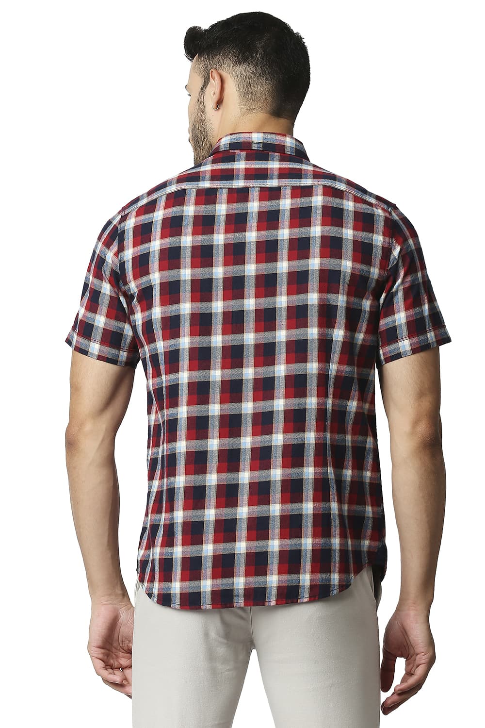 BASICS SLIM FIT BRUSHED TWILL CHECKS HALFSLEEVES SHIRT