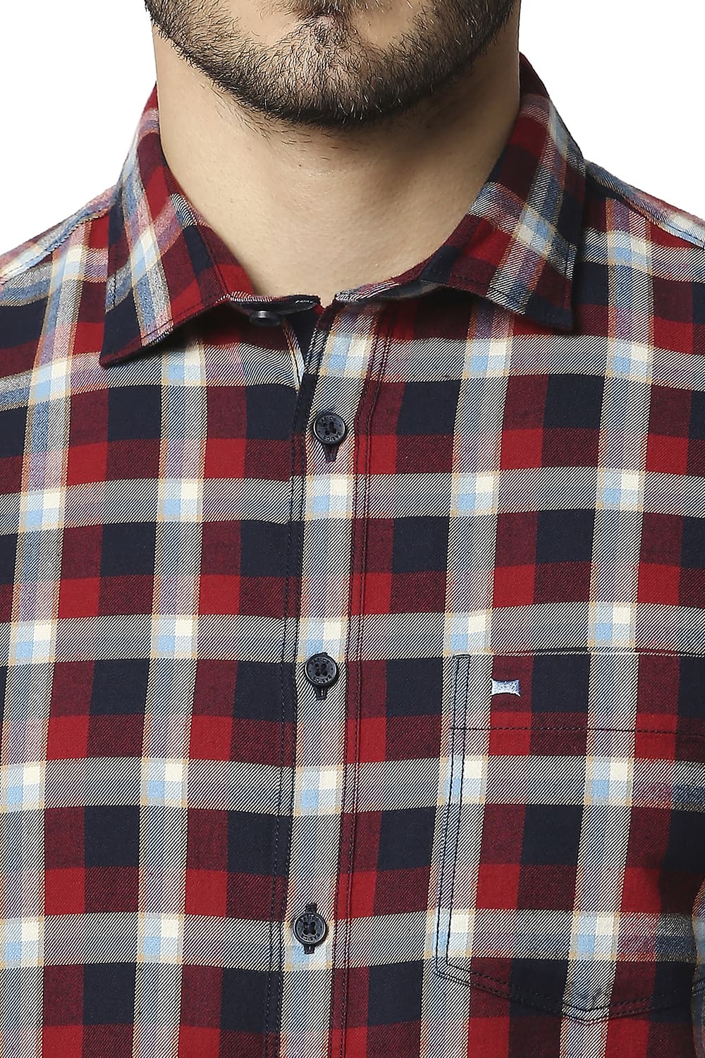 BASICS SLIM FIT BRUSHED TWILL CHECKS HALFSLEEVES SHIRT