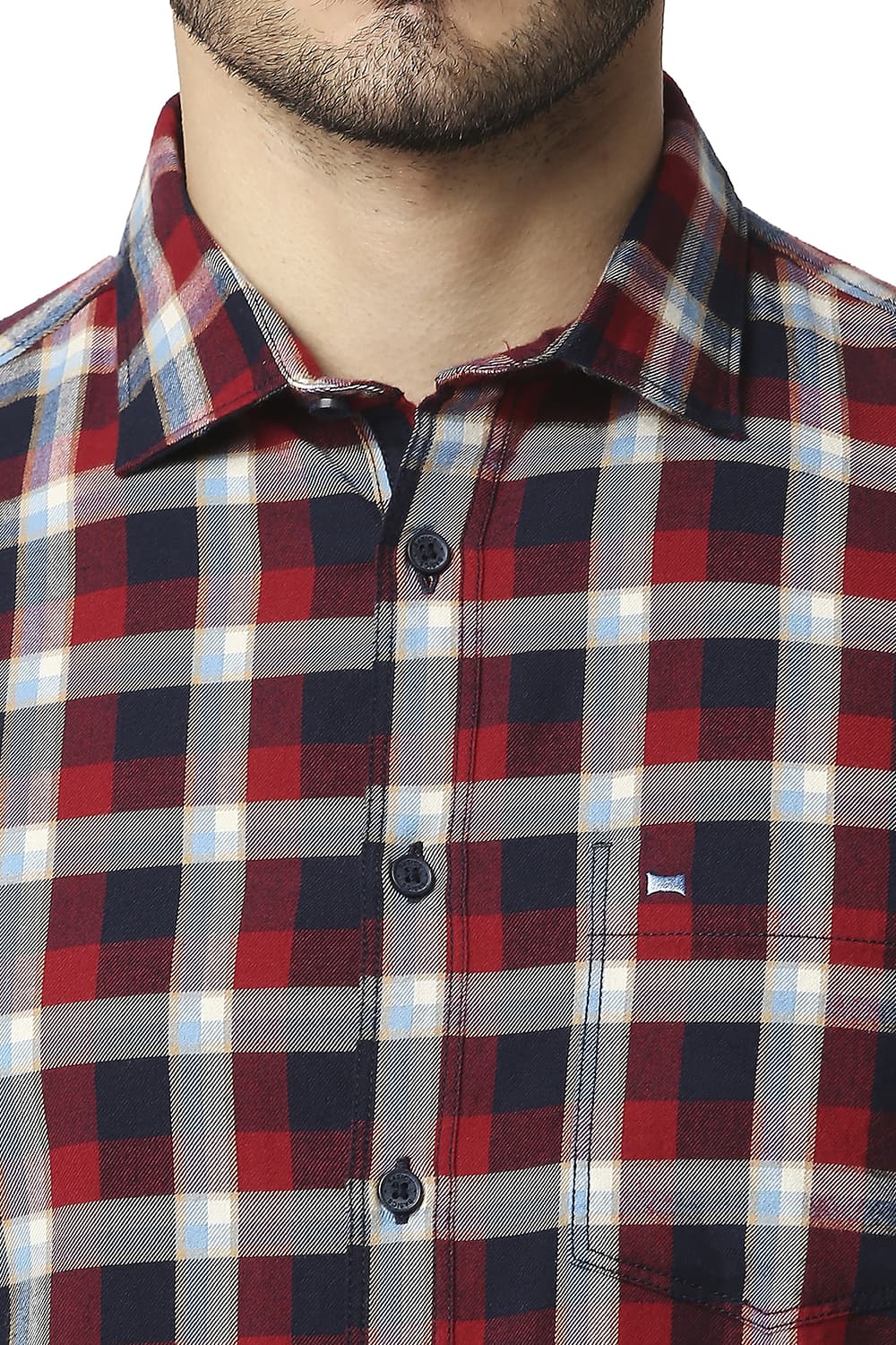 BASICS SLIM FIT BRUSHED TWILL CHECKS SHIRT