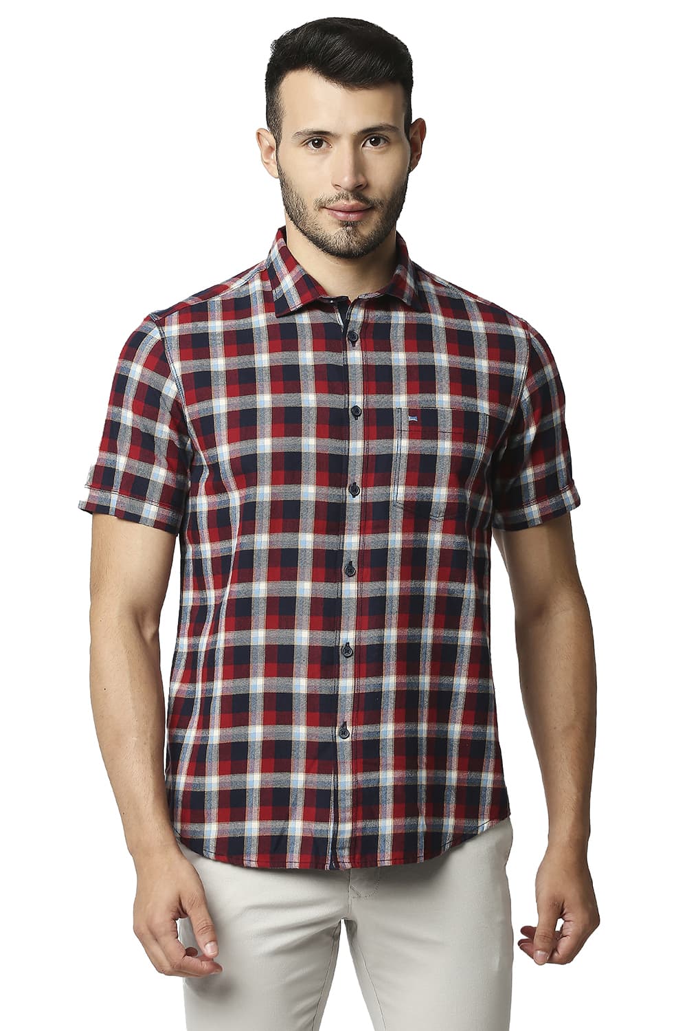 BASICS SLIM FIT BRUSHED TWILL CHECKS SHIRT