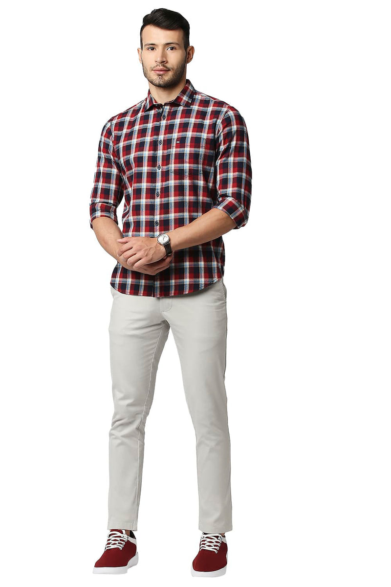 BASICS SLIM FIT BRUSHED TWILL CHECKS SHIRT