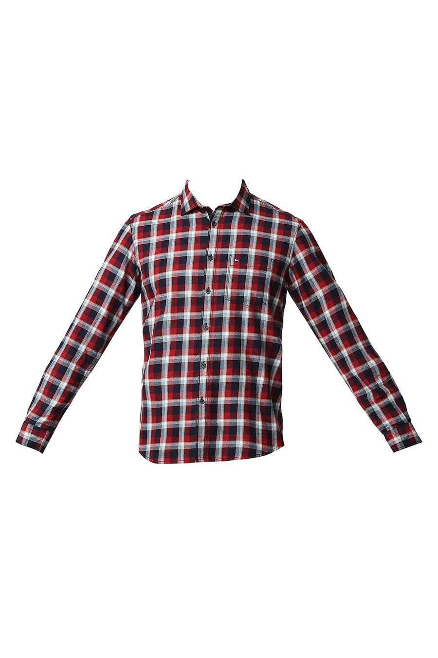 BASICS SLIM FIT CRIMSON RED BRUSHED TWILL CHECKS SHIRT