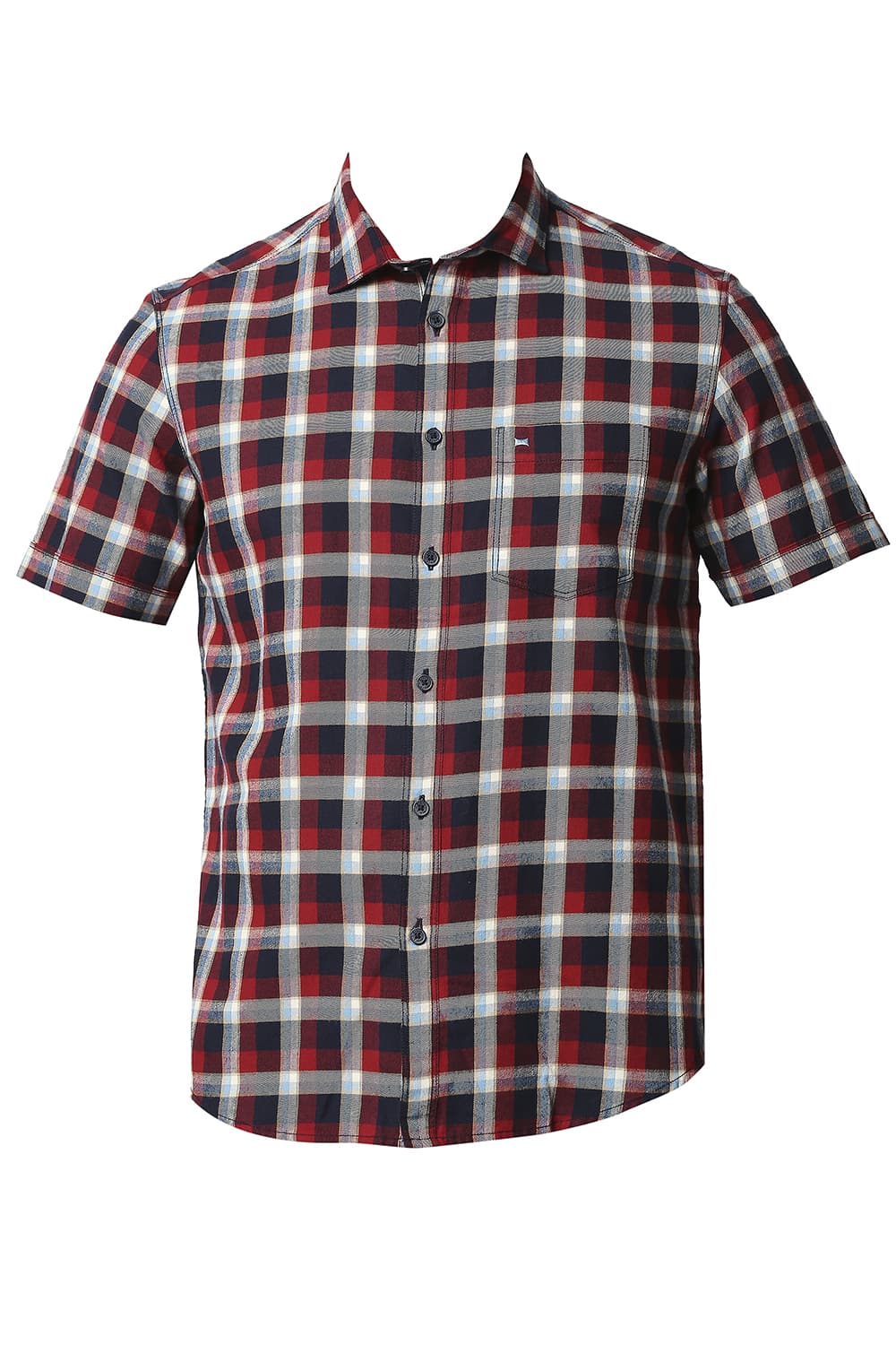 BASICS SLIM FIT BRUSHED TWILL CHECKS HALFSLEEVES SHIRT