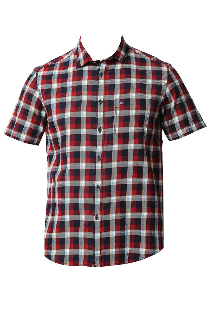 BASICS SLIM FIT BRUSHED TWILL CHECKS HALFSLEEVES SHIRT